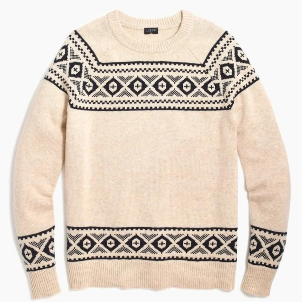 J. Crew Raglan Fair Isle Supersoft Wool Pullover Sweater